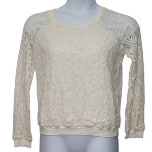 Denim Supply Ralph Lauren Cream Lace Rose Long Sleeve Blouse M Fairy‎ Minimalist